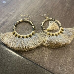 Elegant Gold and Black Fringe Hoop Earrings